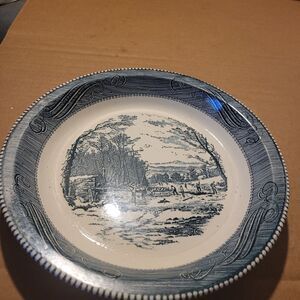 Currier&Ives 12"chop Plate Winter in the County by Royal underglazed print New